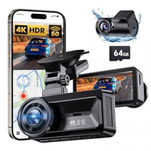 COOLCRAZY Dash Cam Front Rear - 4K+1080P Full HD Dashcam Free 64GB Card, with 5G WiFi GPS, Dual…