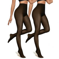 OEAK Womens 2 Pack Fleece Lined Tights Fake Translucent Pantyhose Thermal Opaque High Waisted Leg…