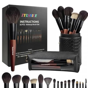 Makeup Brushes 16 Pcs Makeup Brush Set Professional, Wood Handle Travel Make Up Brushes Set with Ca…