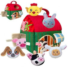 Elfew Farm Animal Baby Toys 6-12 Months, with 6 Small Plush Stuffed Farm Animals(Squeeze & Shake), S…