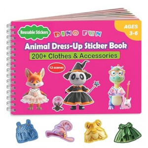 Dino Fun Animal Dress-up Sticker Book for Kids, Reusable Sticker Book for Toddlers 2-4 Years,12 Animals+…