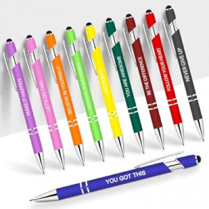 Greengines 10 Pcs Inspirational Pens - Motivational Ballpoint Pens Bulk with quotes Stylus Tip Gifts for Sch…