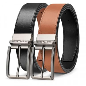BESTKEE Men's Belt, Leather Reversible Belts For Men, For Gift Mens Casual Dress Jeans, One Reve…