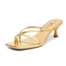 Athlefit Women's Strappy Kitten Heels Flip Flops Square Open Toe Low Heels Fashion Party Dress Tho…