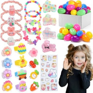 Skirfy Easter for Girls,49 PCS Toddlers Kids Toys Age 3-5,Earrings,Rings,Hair Clip,Play Princ…