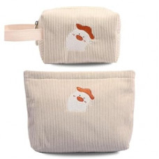 Corduroy Makeup Bag Set for Girls Kids, 2Pcs Cute Embroidered Cosmetic Bag for Women, Wide-Op…