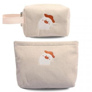 Corduroy Makeup Bag Set for Girls Kids, 2Pcs Cute Embroidered Cosmetic Bag for Women, Wide-Op…
