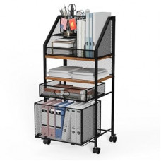 Cankm Rolling File Cart with 2 Drawers Metal Moving Storage Cart with Lockable Wheels Wood&Mesh…