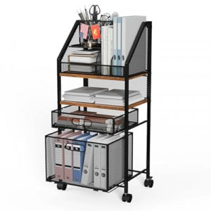 Cankm Rolling File Cart with 2 Drawers Metal Moving Storage Cart with Lockable Wheels Wood&Mesh…