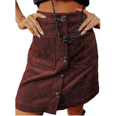 Happy Sailed Womens Corduroy Skirts Fall Winter High Waisted Button Down A-line Short Mini Skir…
