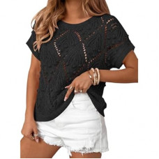 Cakulo Womens Summer Short Sleeve Crochet Sweater Casual Boho Crop Tops 2026 Beach Vacation Clo…