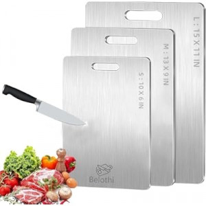 Belothi Stainless Steel Cutting Board, 3 PCS Cutting Boards for Kitchen, 304 Stainless Non Stick Chopping Cutti…