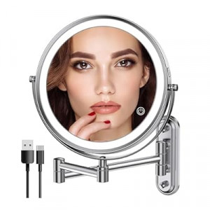 Rocollos Rechargeable Wall Mounted Lighted Makeup Mirror, 8 Inch Double-Sided LED Vanity Mirror 1X…