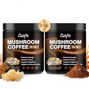 (2 Pack) Mushroom Coffee Powder, 10 Mushroom Blend- Lion's Mane, Chaga, Brain Supplements with Ara…