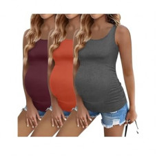Ekouaer 3 Pack Women Maternity Tank Tops Ruch Side Basic Shirts Summer Postpartum Tops Sleevele…