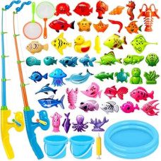 CozyBomB™ Magnetic Fishing Toys Game Set for Kids | Water Table Bathtub Kiddie Pool Party Pole Rod…