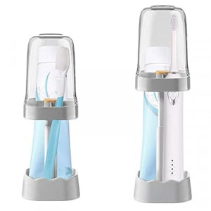 YeeSingLon 2 Pack 2 in 1 Bathroom Toothbrush Holder & Rinsing Cup with Adjustable Height, Dust Resist…