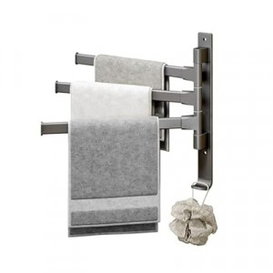 Towel Bar Towel Rack Bathroom Towel Rack, Adhesive Wall Mounted, 180-Degree Rotatable, 3-Bar Space…