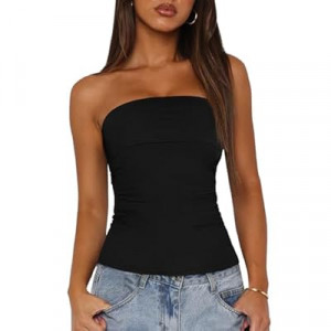 BTFBM Womens Strapless Tube Tops Spring Summer Clothes 2026 Trendy Casual Ruched Stretchy Going Out…