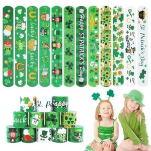 St. Patrick's Slap Bracelets for Kids 36PCS Bulk Shamrock Snap Bracelets St Patricks Day Party Favors Goodie…