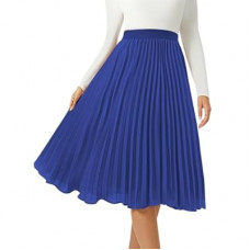 Women's Midi Skirt Elastic High Waist Pleated Skirt Knee Length Swing A-Line Casual Flowy Skirts 2025