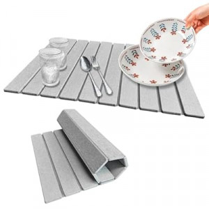 Stone Dish Drying Mat For Kitchen & Bathroom - Diatomaceous Earth, Quick Dry, Collapsible, Non - Slip P…