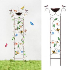 Glirops Bird Bath for Outside - Antique Iron Bird Bath with Trellis,Detachable Decorative Hum…