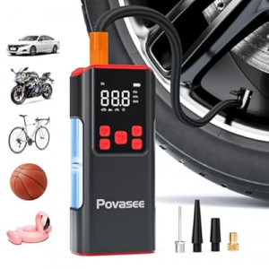 Tire Inflator Portable Air Compressor Povasee 150PSI Portable Air Pump for Tires Cordless Car Tire Inflator w…
