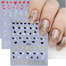 3 Sheet Valentine's Day Nail Art Stickers with 5D Star Heart Love Curve Embossed Design Nail Art De…