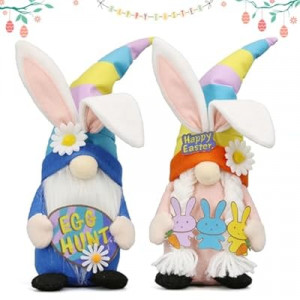 Lovinland Easter Decorations - Bunny Gnomes Decor for Home, Indoor, Tiered Tray, Office, Desk - Spring Ra…