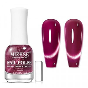 MIZHSE Quick Dry Cat Eye Nail Polish, Cherry Red Magnetic Nail Polish with Magnet, Air Drying Fast 15ml Catey…