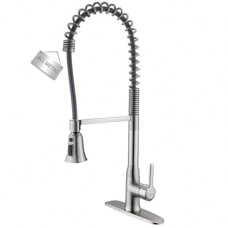 Solid Brass Commercial Kitchen Faucets with Pull Down Sprayer, Brushed Nickel Single Hole Kitchen…