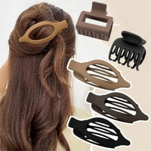 HFLYJPYW Flat Hair Clip 5 pcs Lay Down Claw Clips Hair Accessories for Women -Brown (Mix & Match Series)