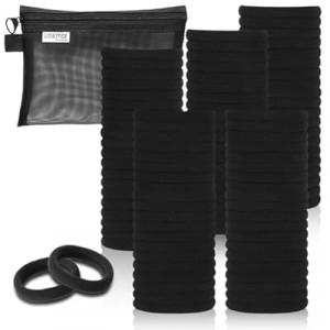 Black Hair Ties, 100 Pack Nylon Elastic Bands for Women, Seamless Damage-Free Ponytail Holders, Thi…