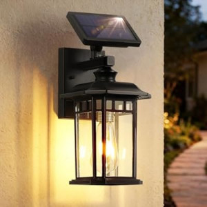 FNOESTY Solar Outdoor Wall Light, Dusk to Dawn Porch Lights Outdoors, IP65 Waterproof Exterior Sconce Li…