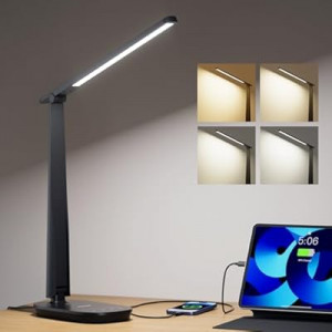 Honeywell LED Desk Lamp for Home Office, Eye-Caring Light with 4 Color Modes & Touch Control, USB A+C C…