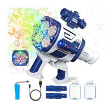 Bubble Machine Gun for Kids - No Dip Bazooka Bubble Gun with Colorful Lights, 20-Hole Rechargeable Electr…