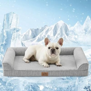 COZY KISS Cooling Dog Bed, Orthopedic Foam Dog Bed with Sides, Removable Cover & Waterproof Lin…