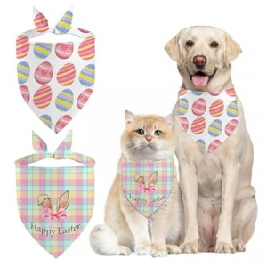 yuboo Easter Spring Dog Bandanas 2PCS, Boy and Girl Dog Cat Scarf Adjustable Triangle Bibs for Dogs C…
