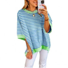 XINWEIZZ Oversized T Shirts for Women Casual Short Sleeve Striped Knit Shirt Crewneck Sweatshirts Hi…