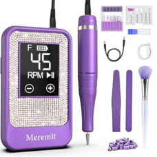 Professional Nail Drill Cordless 45000 RPM, Meremit Electric Nail File with Diamond Decoration, 12Pcs Drill Bit…