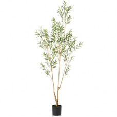 Artificial Olive Tree Indoor, 7FT Tall Faux Plant with Natural Wood Trunk, Leaves and Lifelike Fruits, Large Pot…