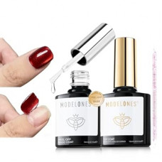 modelones Peel Off Base Coat and Gel Top Coat Set, 2 Pcs No Wipe Clear Top Gel Nail Polish and Peelable Pr…