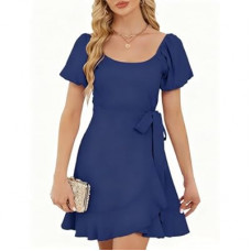 VIAURBE Women's Summer Dresses Puffed Sleeve Round Neck Short Waist Wedding Guest Dresses 2025