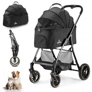 Asperata Pet Stroller for Small/Medium Dogs & Cats up to 55 lbs, Upgraded 4 Wheels Dog Strolle…