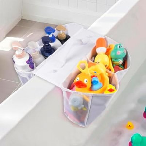 ChezMax Bath Storage Organizer - Large 4 Compartment Bath Holder with Suction Cups, Mess Bathtub St…