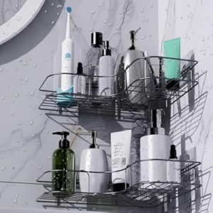 Moonlit Pond Corner Shower Caddy, 2 Pack Adhesive Shower Corner Organizer Shelves, No Drilling Stain…