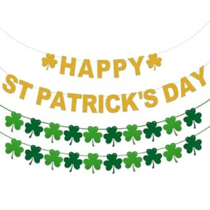 Oeyliz St Patricks Day Decorations Shamrock Garland Banner Happy St Patricks Day Letter and Clover Patt…