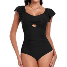 VIAURBE Women's Ruffle One Piece Swimsuit Tummy Control Bathing Suit Floral Print Ruched Slimming…