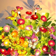 GARPAR Solar Garden Decor, 3 Pack Solar Lights with 9 Butterflies & 21 Blooming Flowers, Solar Flowers O…